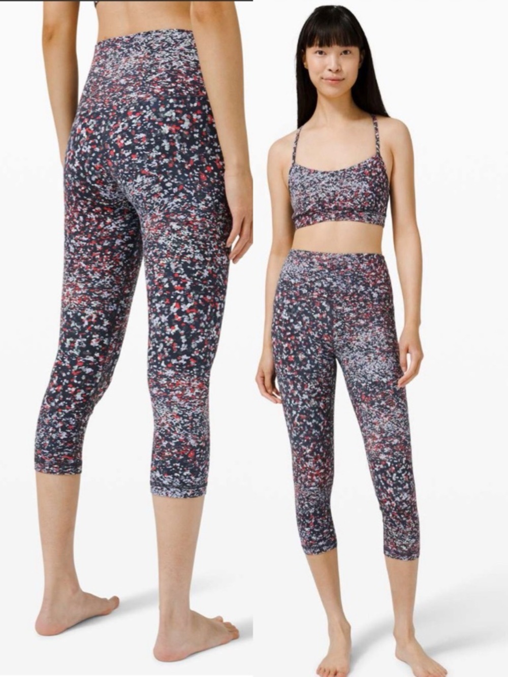 Lululemon Align Crop 21” Water Blossom Multi leggings size 4 nulu black dot